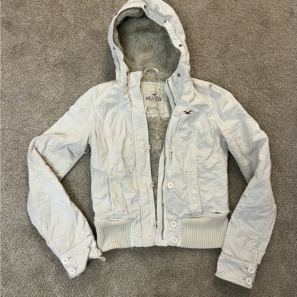 Hollister Vintage Fur White Hooded Jacket